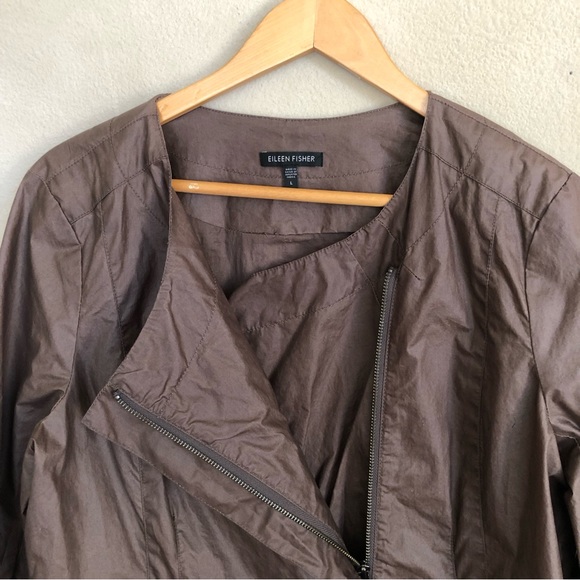 Eileen Fisher waxed cotton side zip moto jacket - Picture 3 of 7